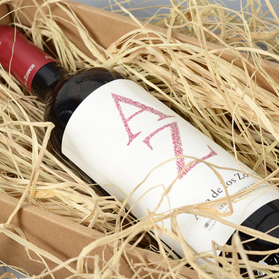 Wood colored Lafite bouquet red wine fruit gift box filled with decorative grass