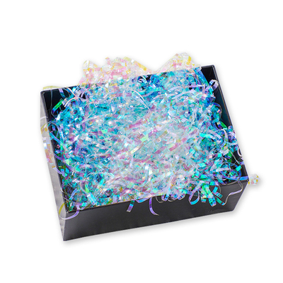 Laser bright colored silk gift box with hand gift, candy box with padding and dazzling colored silk raffiti grass