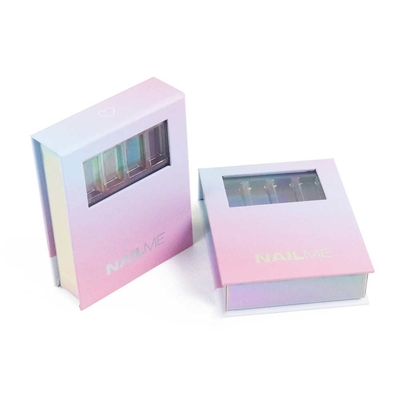 Magnetic clamshell gift box Cosmetic Nail Art box Custom printed holographic effect box with transparent window box